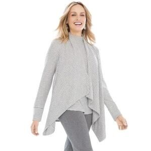 Chicos Zenergy Womens Striped Open Front Drape Cardigan Size 4/6P Gray‎ White